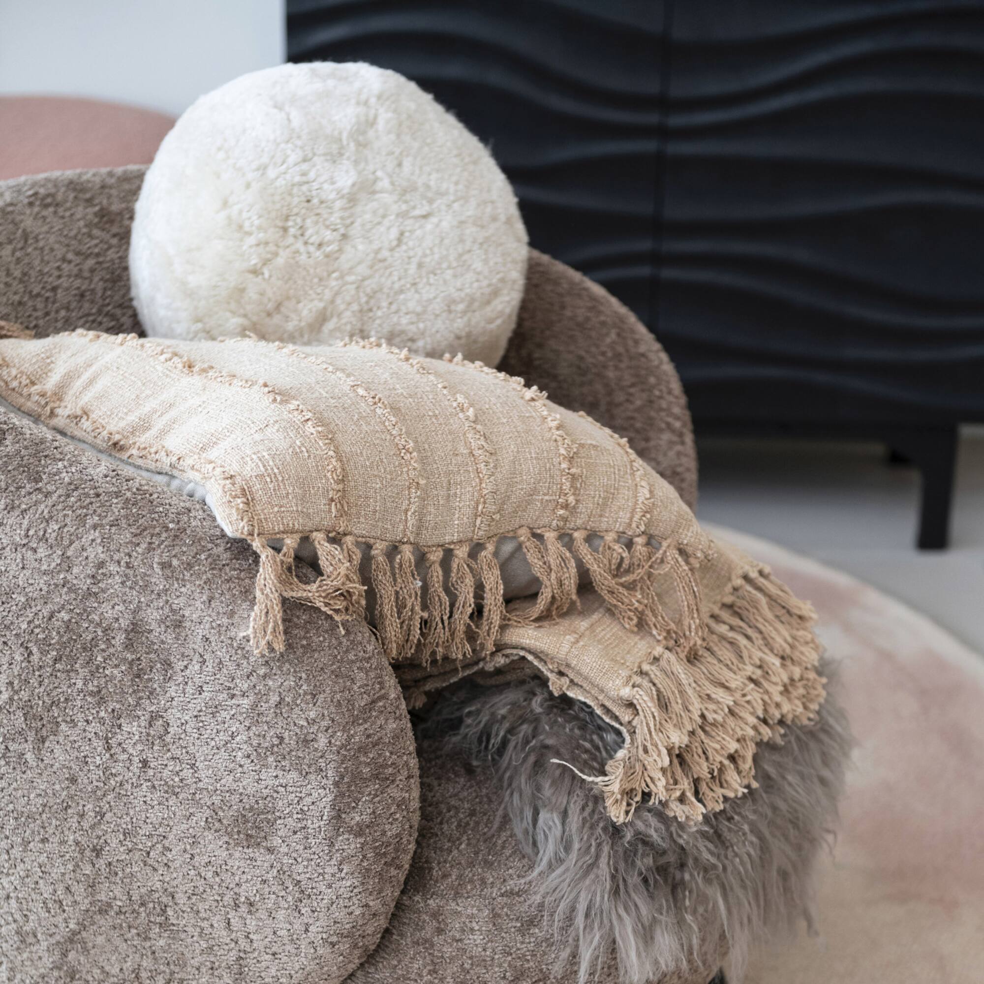 Hello Honey® 12" Cream Soft Sheepskin Orb Pillow